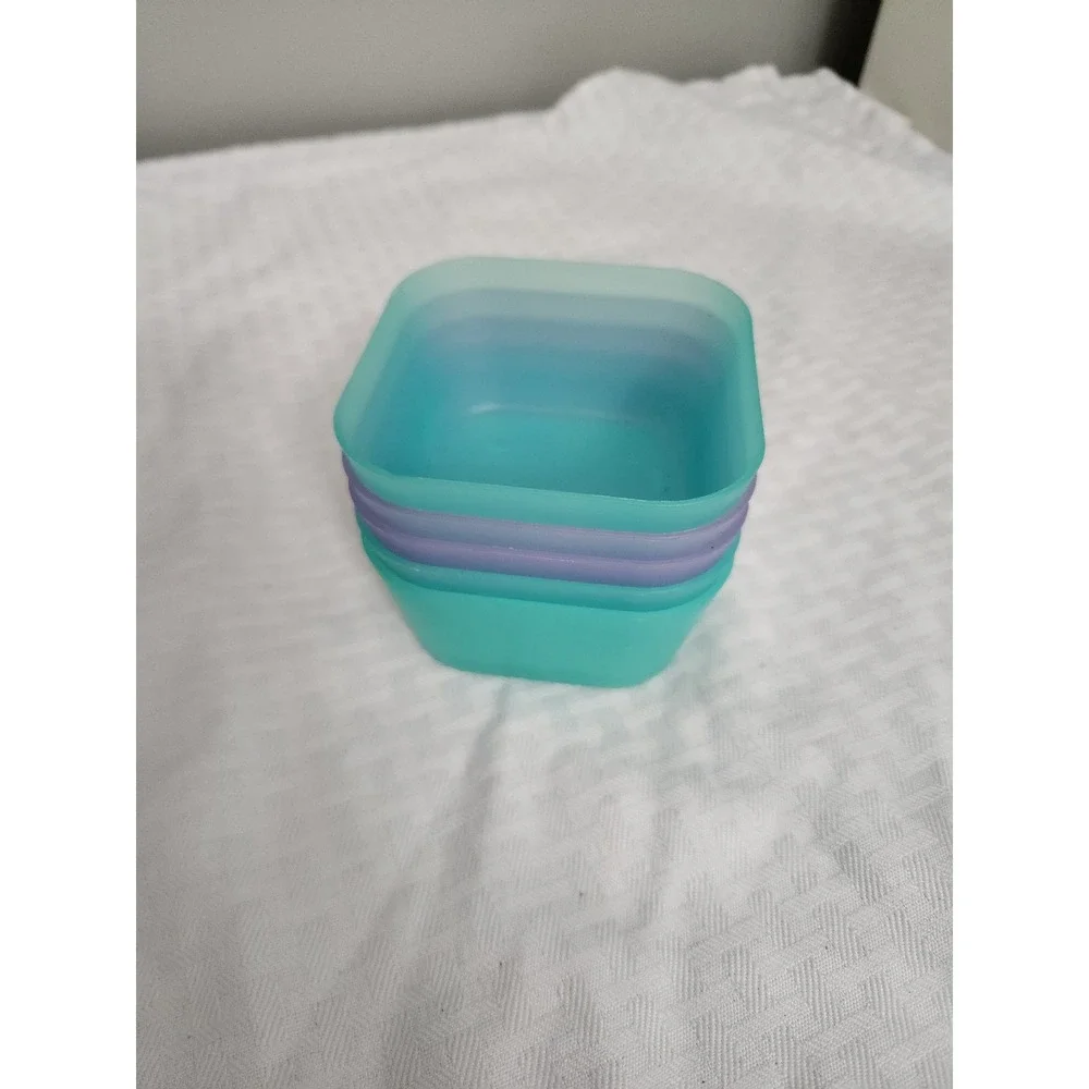 Set of 5 Square Plastic Snack Containers Teal Purple Nesting Small Food Storage